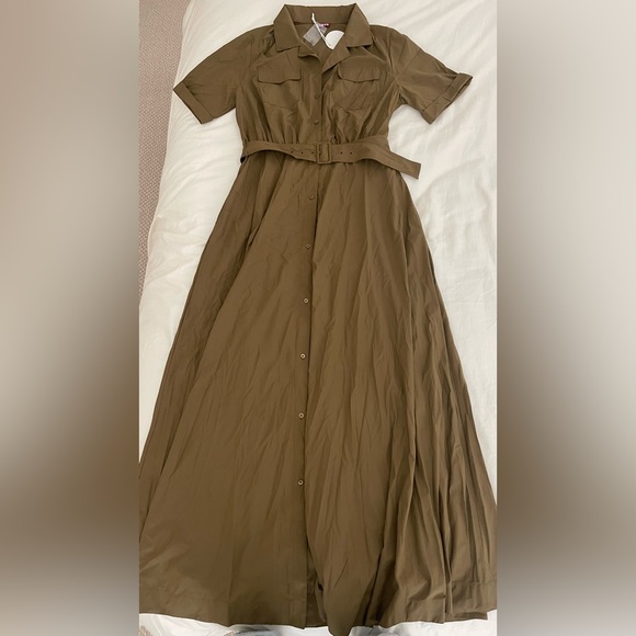 STAUD Millie Dress Green olive caper Maxi Dress with Cuffed Sleeves- size 14 - Picture 10 of 12